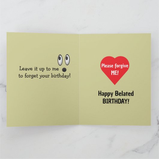 I'm So Sorry Cute Bulldog Belated Birthday カード (内部)