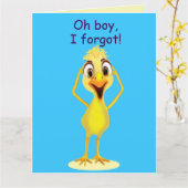 I'm Sorry Little Chicken Belated Birthday Blue カード (黄色い花)