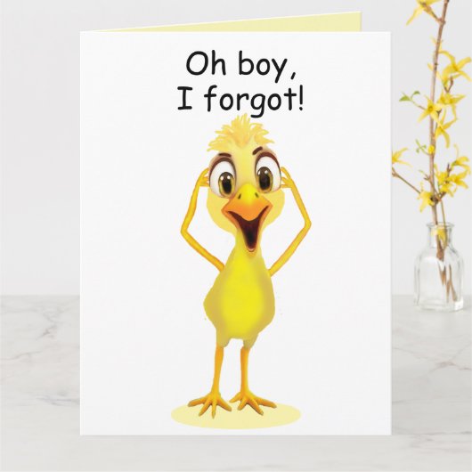 I'm Sorry Little Chicken Belated Birthday White カード (黄色い花)