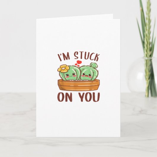 Im Stuck On You Cactus Succulent Valentines Day Cu カード (正面)