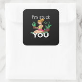 Im Stuck On You Funny Cactus Gardening Playful Des スクエアシール (バッグ)