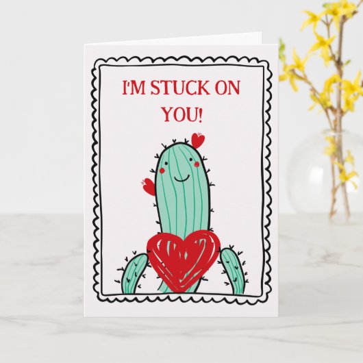 I'm Stuck On You Funny Kids Valentine's Day  カード (黄色い花)