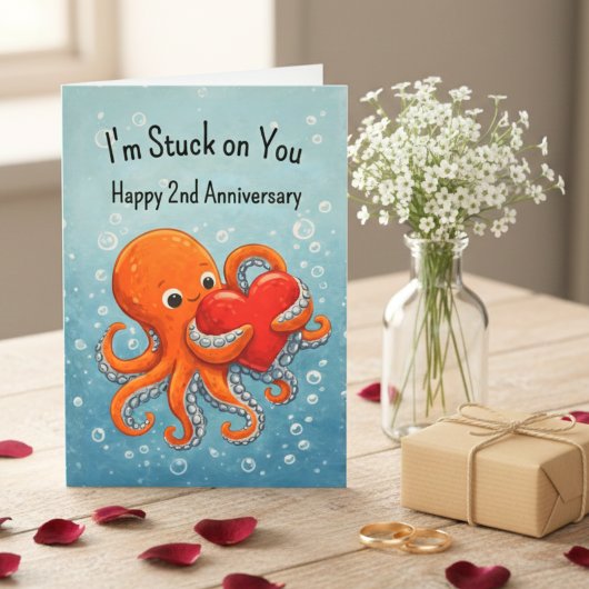 I'm Stuck on You Octopus Anniversary Funny any yr カード