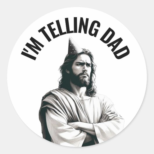 I'm Telling Dad - Funny Jesus Meme ラウンドシール (正面)