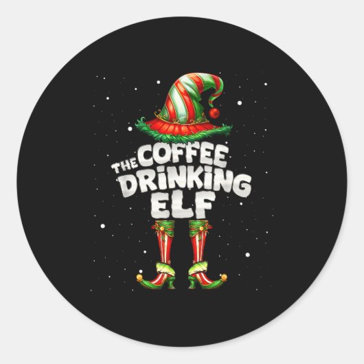 I'm The Coffee Drinking Elf Family Matching Group  ラウンドシール (正面)