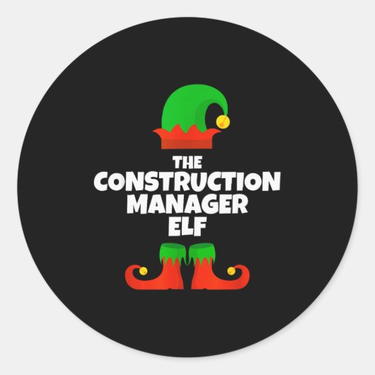 I'm The Construction Manager Elf Family Pajama Chr ラウンドシール (正面)
