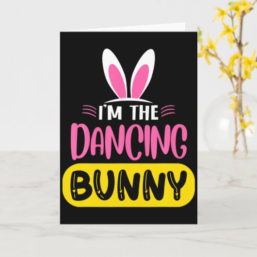 Im The Dancing Bunny Rabbit Ears Egg Funny Easter  カード (黄色い花)