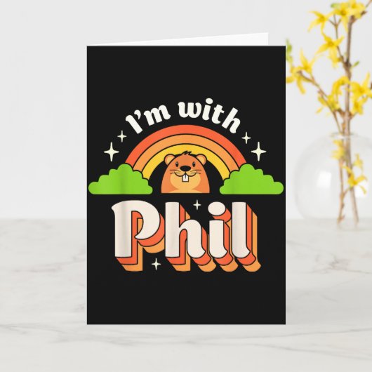 Im With Phil Groundhog Day Funny Men Women Retro R カード (黄色い花)