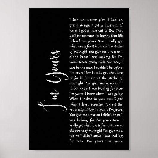 I'm Your Black Script Song Lyric Wall Artプリント ポスター (正面)