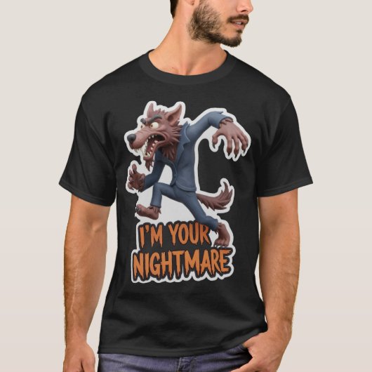 「I'm Your Nightmare te」というスーツ姿の漫画の人狼 Tシャツ (正面)