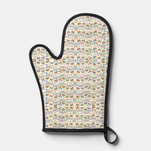 Image of an oven mitt with a colorful 鍋つかみ (正面)