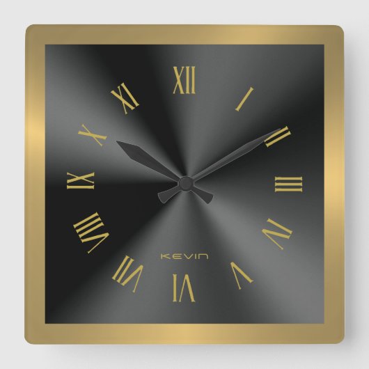 Image of Black & Gold & Metallic Stainless Steel スクエア壁時計 (正面)