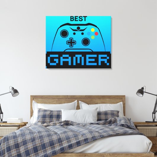 Image of Game Controller and Best Gamer Text キャンバスプリント (インサイチュ (寝室))