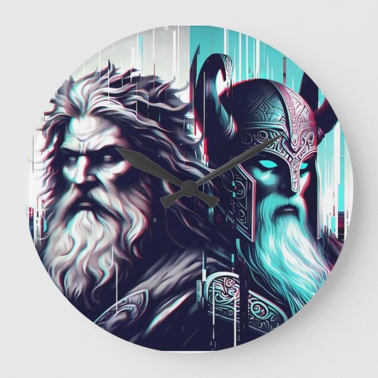 image of the gods zeus and odin togethe ラージ壁時計 (正面)
