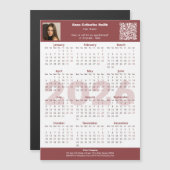 Image QR-code Burgundy White 2026 Calendar Magnet (正面/裏面)