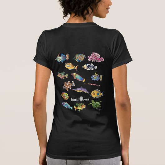 Imaginoceanの暗い両面漫画の魚 Tシャツ (裏面)