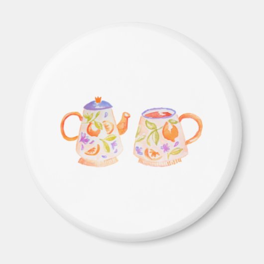 Iman con tazas, conjunto cute naranja floral マグネット (正面)