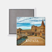 imán Plaza España de Sevilla, en Andalucía, España マグネット (正面/裏面)