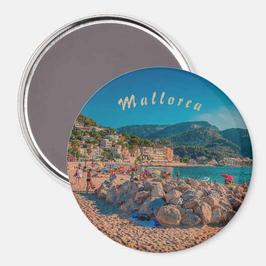 imán redondo Puerto de Sóller en Mallorca マグネット (正面/裏面)