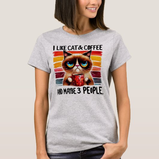 Imictic Cat Graphic Tee - My Cat, Coffee & 3 Tシャツ (正面)