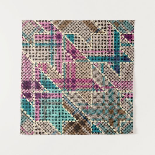 Imitation of indian patchwork pattern with texture タペストリー (正面(横))