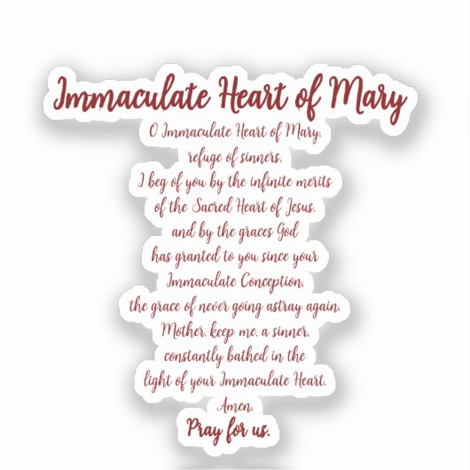 Immaculate Heart Prayer Vinyl Sticker シール (正面)