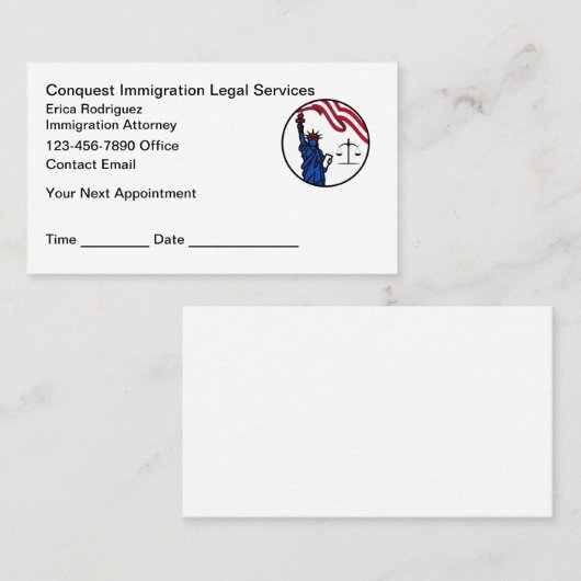 Immigration Naturalization Lawyer Appointment Card 予約カード (正面/裏面)