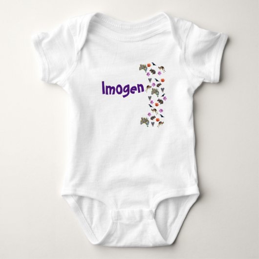 Imogen、オーストラリアの野生生物の名前のロゴ、ベビーB ベビーボディスーツ (正面)