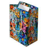 Impastoスタイルの花の形カラフル状 ミディアムペーパーバッグ (裏面アングル)