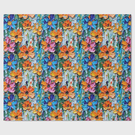 Impastoスタイルの花の形カラフル状 ラッピングペーパー (フラット)