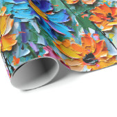 Impastoスタイルの花の形カラフル状 ラッピングペーパー (ロールコーナー)