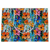 Impastoスタイルの花の形カラフル状 ラージペーパーバッグ (正面)