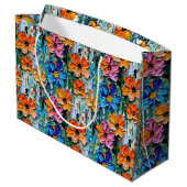 Impastoスタイルの花の形カラフル状 ラージペーパーバッグ (裏面アングル)
