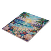 Impasto Beach and Sea Glass Sunset and Palm Trees タイル (側面)