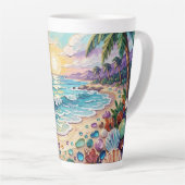 Impasto Beach and Sea Glass Sunset and Sunrise カフェラテマグ (右アングル)