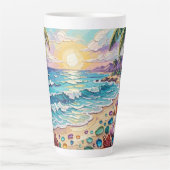 Impasto Beach and Sea Glass Sunset and Sunrise カフェラテマグ (正面)