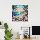 Impasto Beach and Sea Glass Sunset and Sunrise ポスター (ホームオフィス)