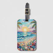 Impasto Beach and Sea Glass Sunset and Sunrise ラゲッジタグ (正面縦)