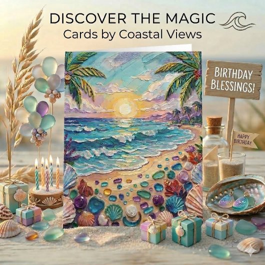 Impasto Beach and Sea Sea Glass | お誕生日おめでとう カード
