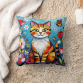 Impasto Cat, Flowers & Butterfly クッション (ブランケット)