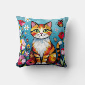 Impasto Cat, Flowers & Butterfly クッション (正面)