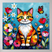 Impasto Cat, Flowers & Butterfly ポスター (正面)