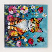 Impasto Cat, Flowers & Butterfly Birthday ジグソーパズル (横)