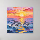 Impasto Dolphins and Ocean Waves   キャンバスプリント (正面)