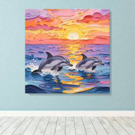 Impasto Dolphins and Ocean Waves   キャンバスプリント