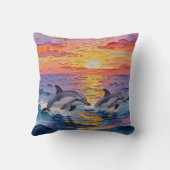Impasto Dolphins and Ocean Waves   クッション (裏面)