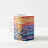 Impasto Dolphins and Ocean Waves   コーヒーマグカップ (正面左)