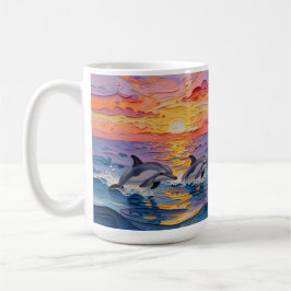 Impasto Dolphins and Ocean Waves   コーヒーマグカップ