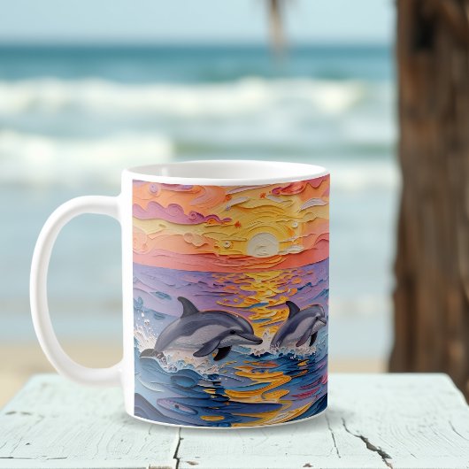 Impasto Dolphins and Ocean Waves   コーヒーマグカップ