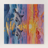 Impasto Dolphins and Ocean Waves   ジグソーパズル (横)